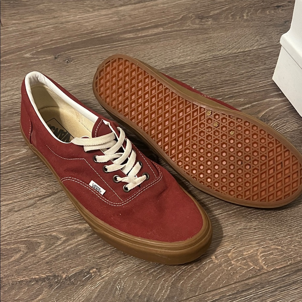 Vans Burgundy Canvas Shoes with White Laces